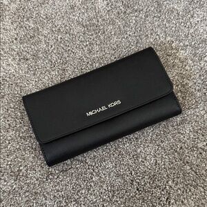 Michael Kors Black Leather Wallet with Silver Detailing